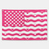 A pink and white flag design featuring a patriotic pattern of hearts and wavy stripes.
