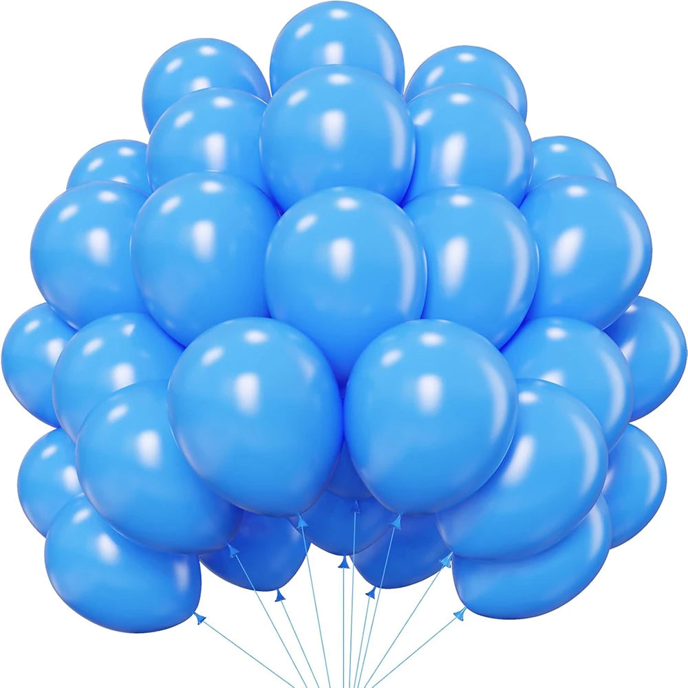 A bunch of pastel blue latex balloons for parties and celebrations.