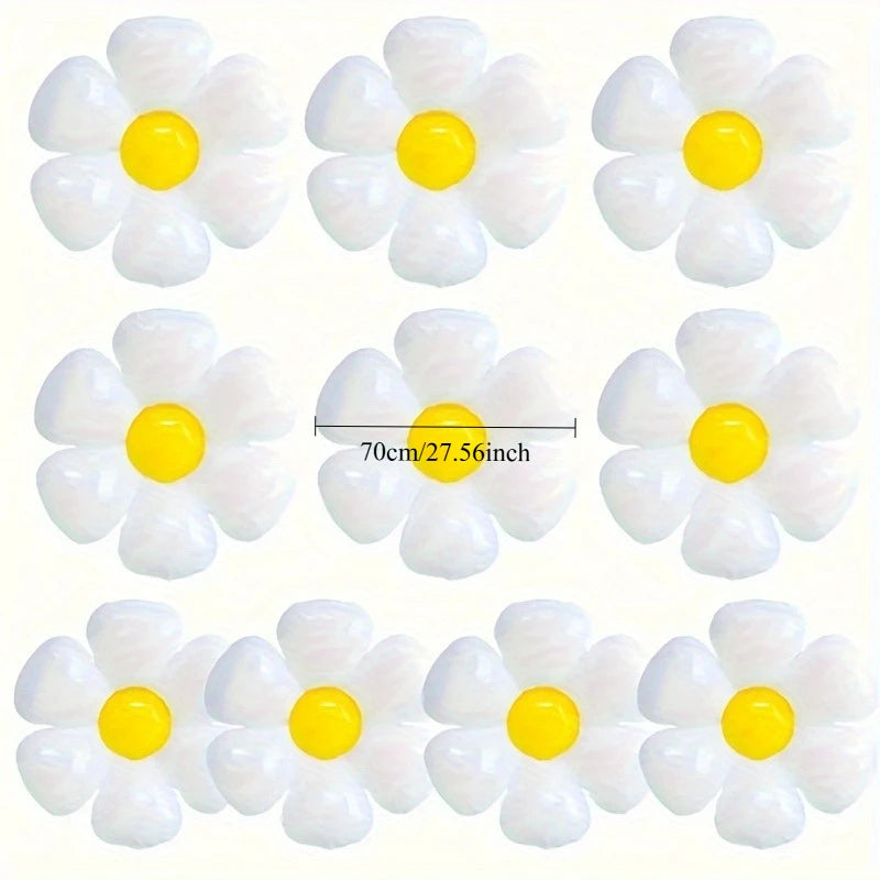 A set of white and yellow daisy-shaped balloons for summer celebrations