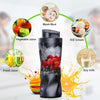 A black portable blender is shown with surrounding ingredients like mask mud, juice, and ice cream.