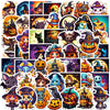 A collection of various Halloween-themed stickers featuring witches, pumpkins, cats, and spooky characters.
