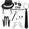 A set of sparkly sequin disco hat, sunglasses, and tie with gloves for kids