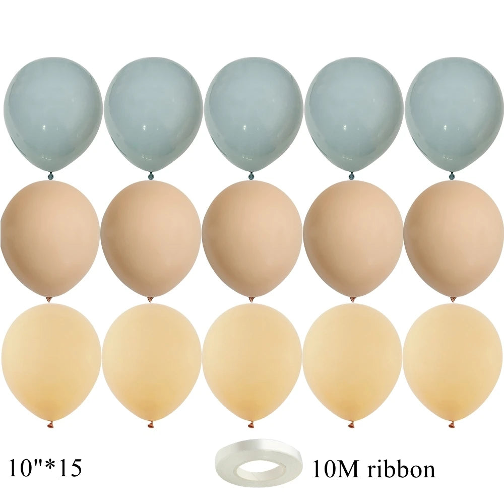 A set of 15 vintage blue latex balloons and a roll of 10M ribbon.