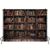 A dark wooden bookshelf filled with numerous old books, used as a library background banner.