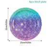 Eight pieces of 9-inch iridescent blue and purple scale plates for a mermaid party