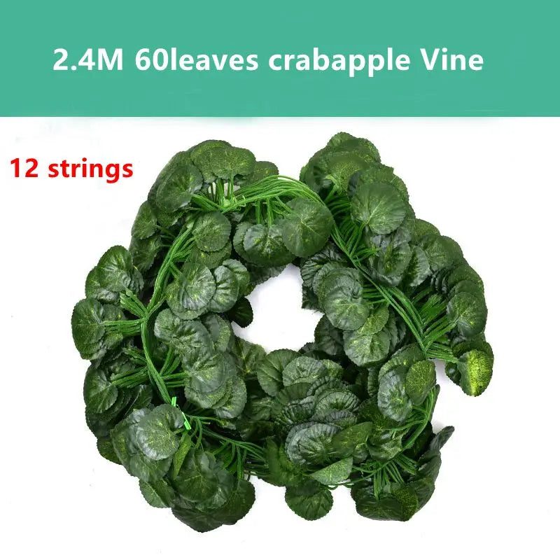 A bundle of 12 strings of 2.4M 60-leaf crabapple vine artificial greenery for decoration