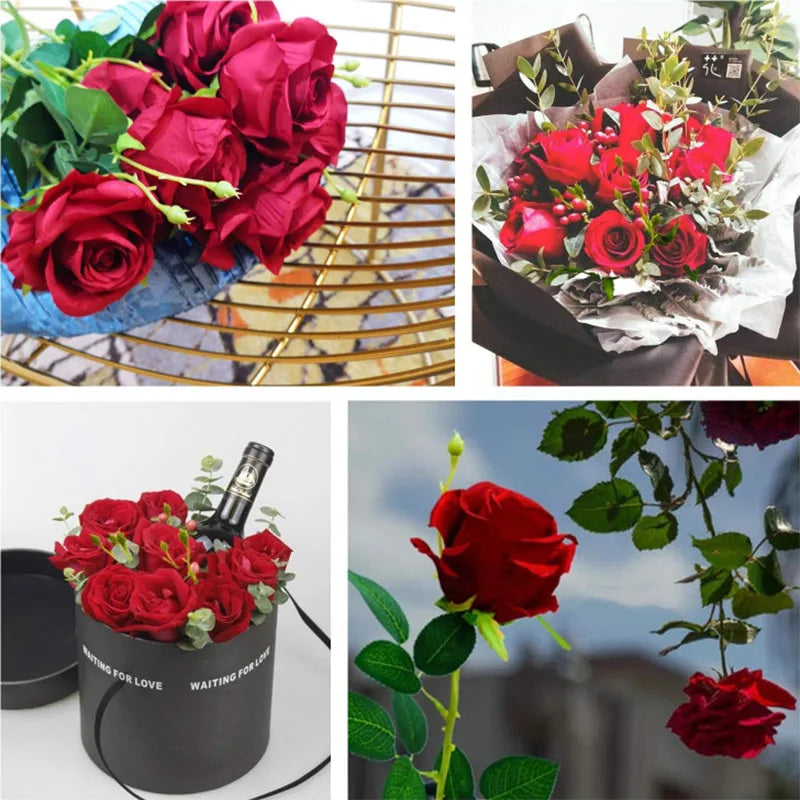 Realistic Velvet Artificial Roses – 20" Stems for Weddings & Home Décor