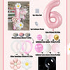 A set of 42 pillar balloons in pink and white colors including a number six balloon and various sizes