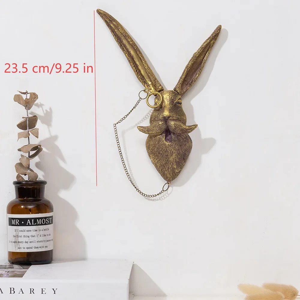 Gold-colored deer head storage hook wall decor with a chain, measuring 23.5 cm.