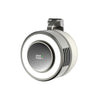 A silver magnetic bladeless handheld fan with a round grille and a metallic housing.