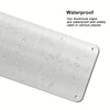 A close-up view of a silver aluminum sign with water droplets on it.