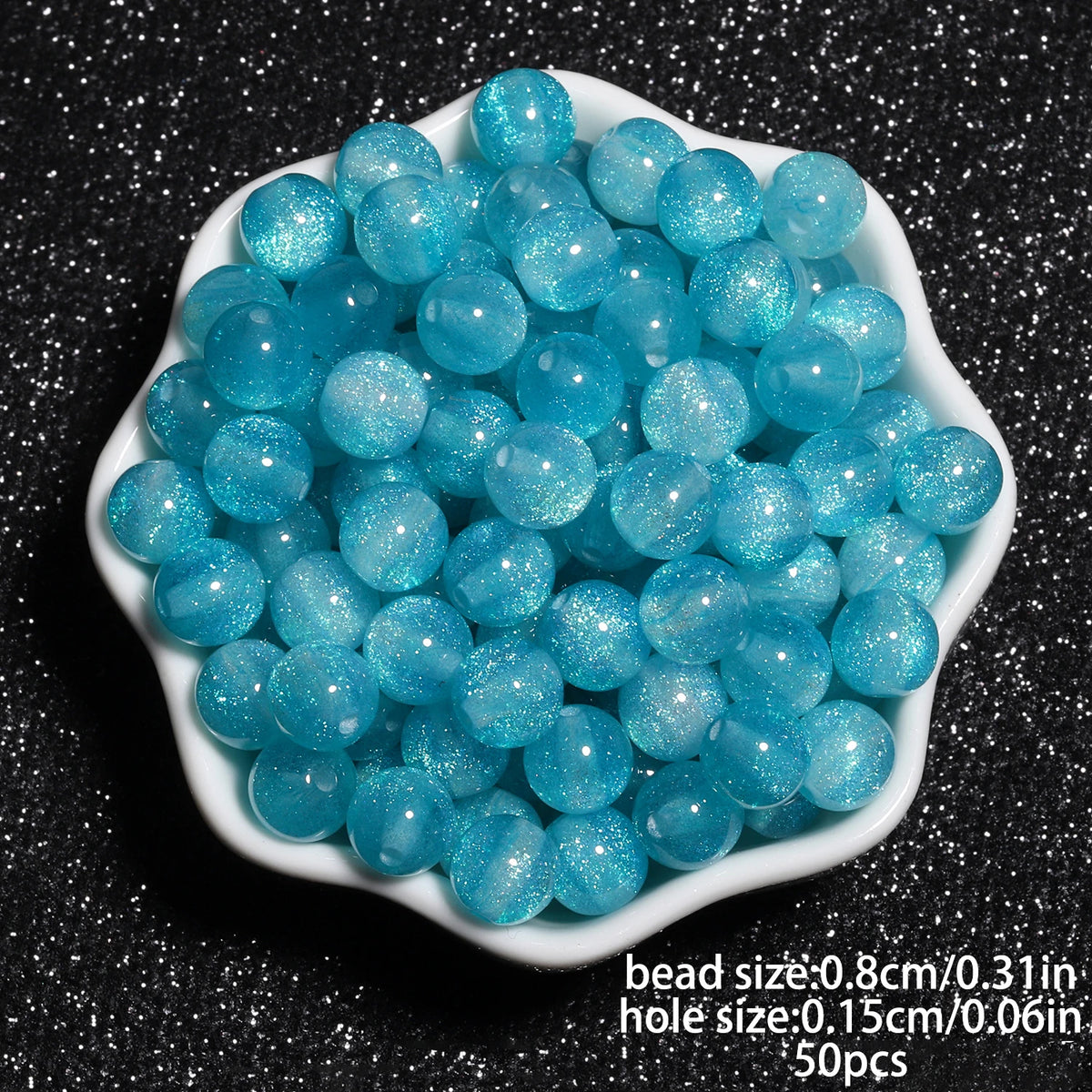 8mm Multicolor Glitter Resin Beads - 50 Pack for Jewelry Making
