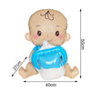 A light brown baby balloon shaped like a baby with a blue bottle attached for baby shower decor