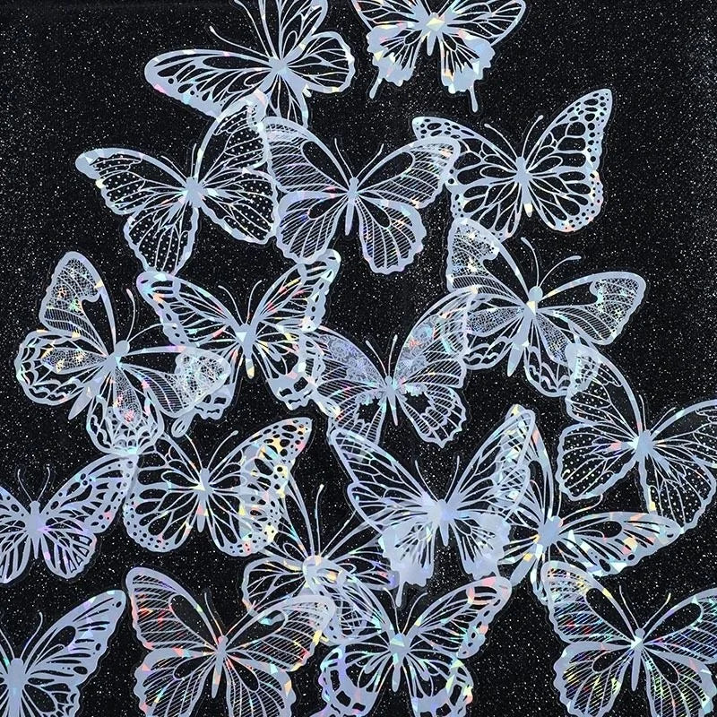 A collection of delicate, translucent white butterfly stickers for journaling and DIY crafts.