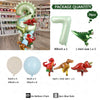 Ein Set grüner und roter Dinosaurierballons, einschließlich eines großen Zahlenballons und Mini-Ballons.