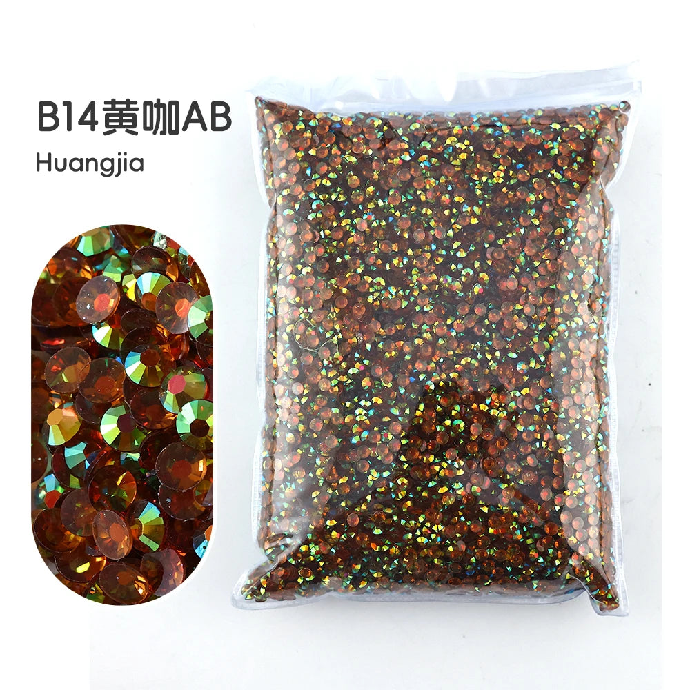 Bag of B14 황효AB resin rhinestones in a clear plastic package