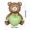 A brown teddy bear foil balloon with a green heart shape displaying the text Love you