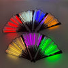 A fan of multi-mode LED lights displaying various colors including red, blue, orange, purple, and green.