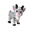 A gray 3D printed goat figurine with pink accents and movable joints.