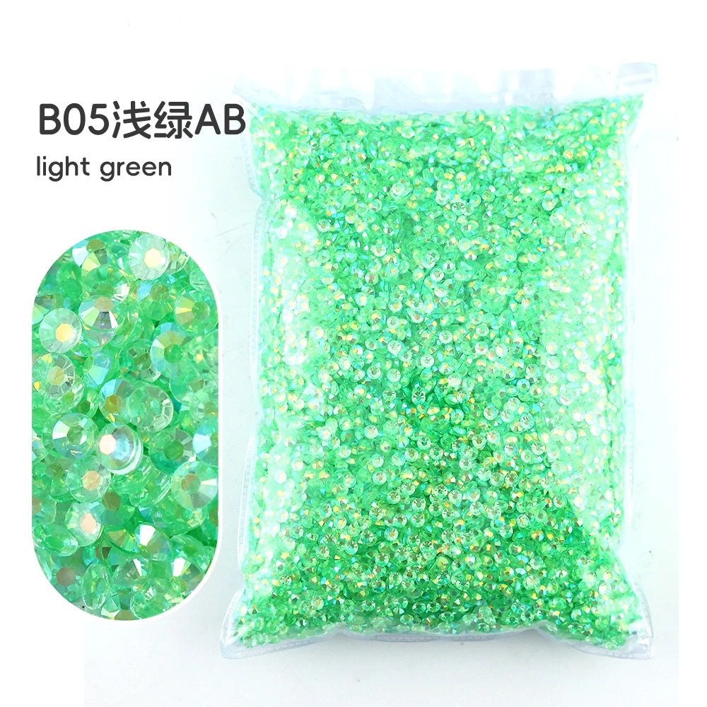 Bag of light green AB resin rhinestones for crafting