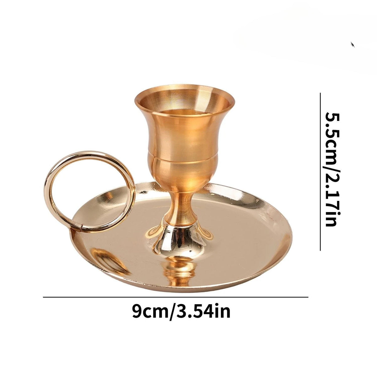 Vintage Gold Taper Candle Holder with Handle and Drip Tray