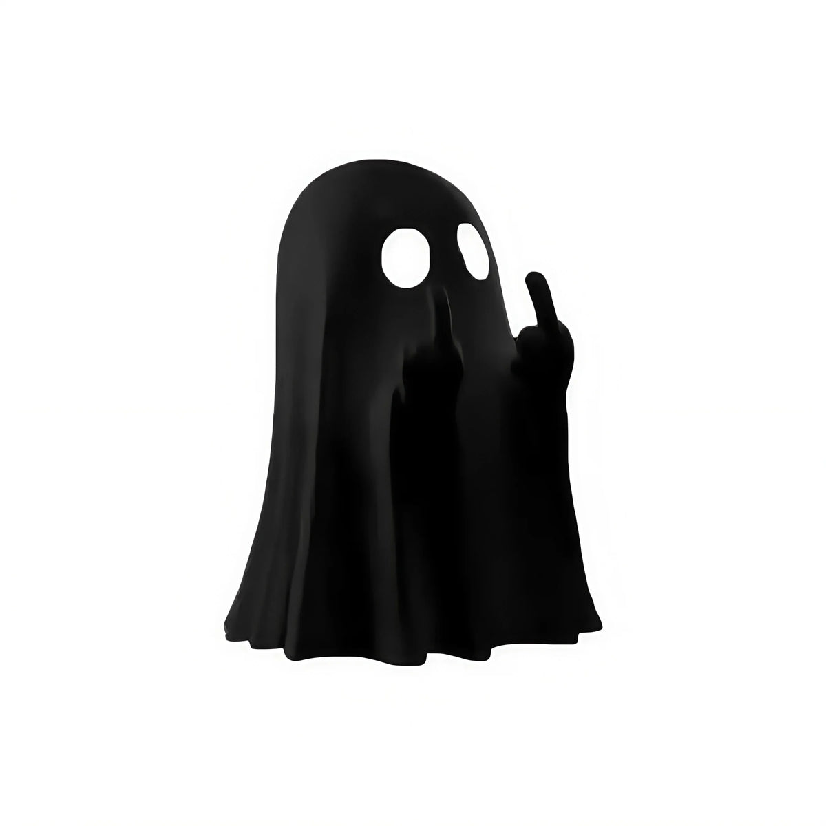 Statue fantôme noire avec yeux lumineux et main tendue pour décoration d'Halloween.