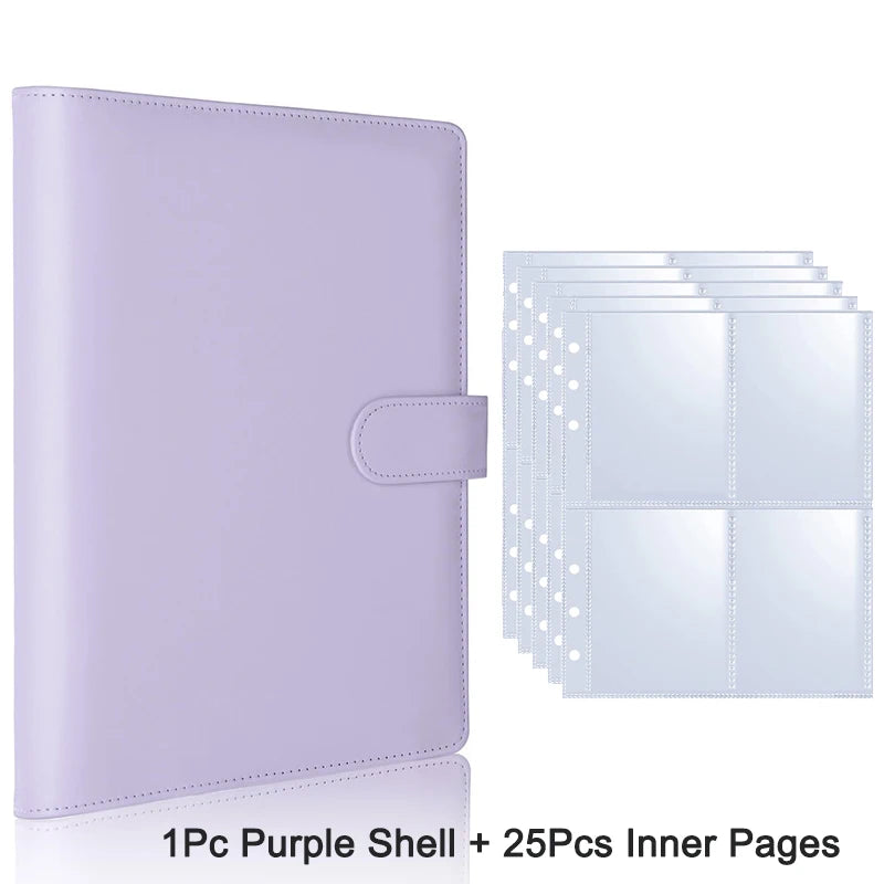 A purple shell photo album binder with twenty-five inner pages.