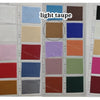 A color swatch chart showing various shades of taupe and blue fabric-store colors.