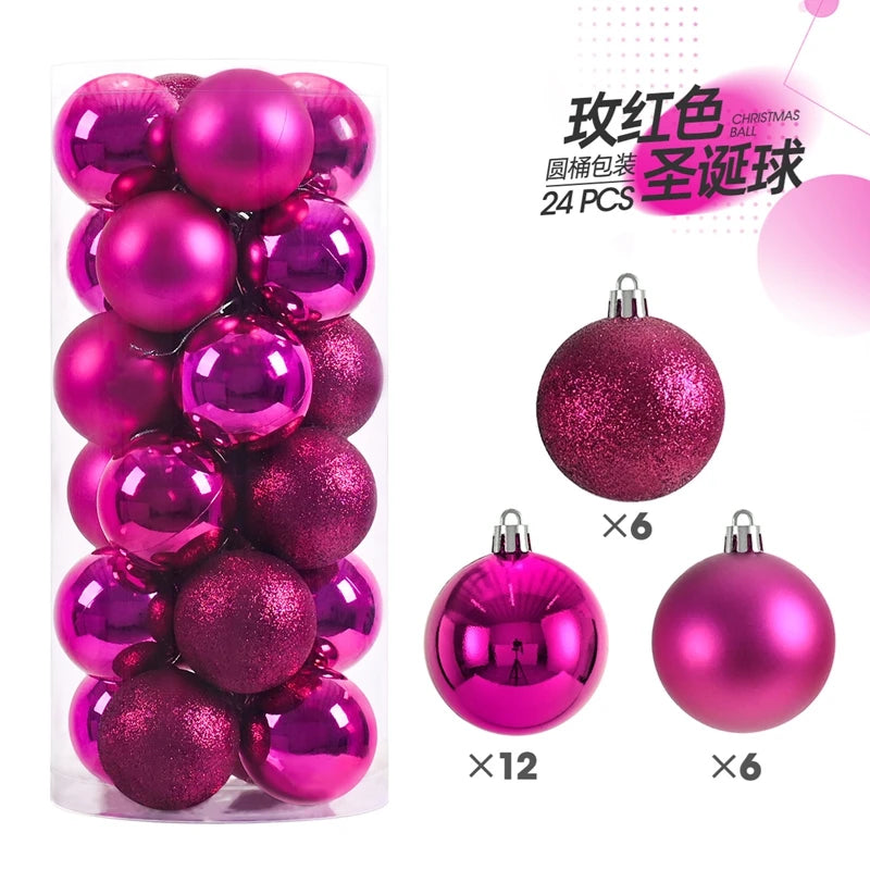 A set of 24 pink and purple glitter Christmas baubles for holiday decoration.