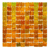 A grid of square, glittery orange and gold wall backdrop panels.