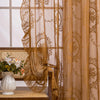 Vintage Golden Floral Lace Sheer Curtains with Ruffled Edge