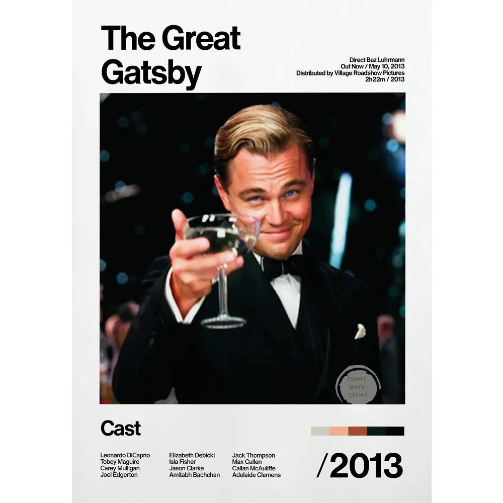 Movie poster for The Great Gatsby featuring Leonardo DiCaprio in a tuxedo