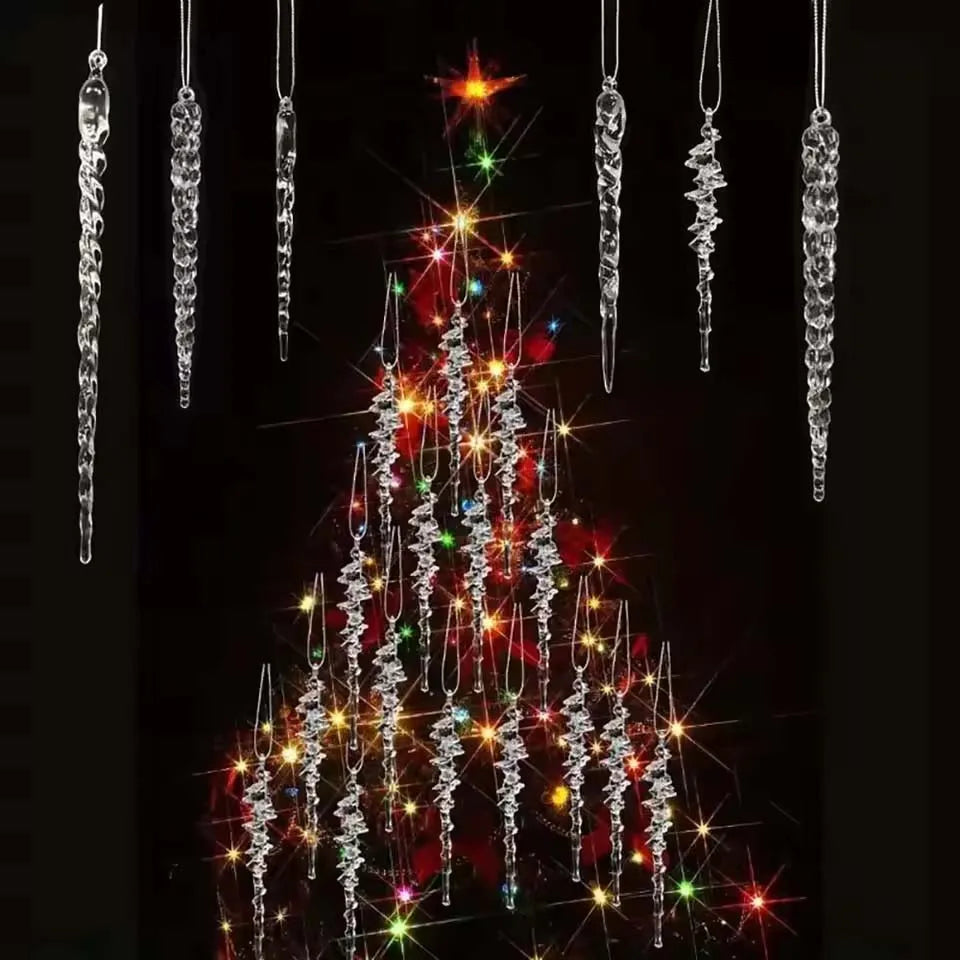 Acrylic Icicle Christmas Tree Ornaments (Set of 12)