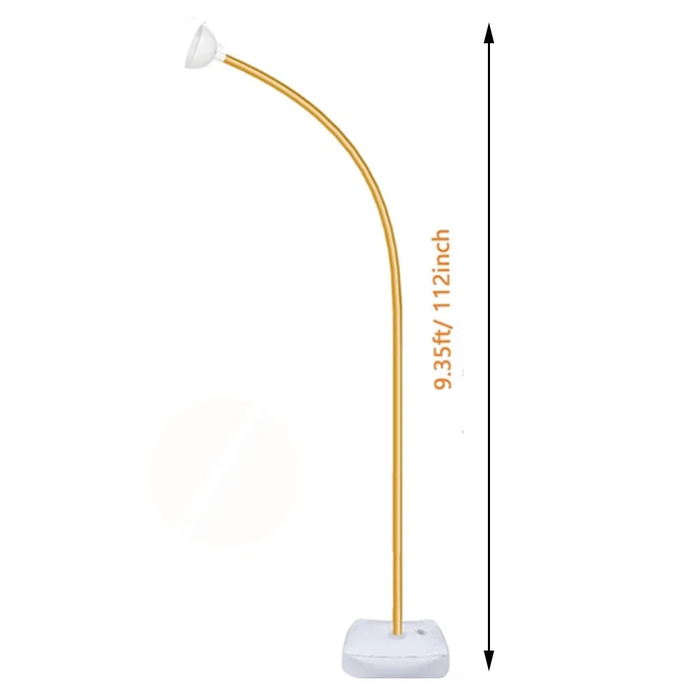 A gold-colored balloon arch kit with a stand, shown in a vertical view.