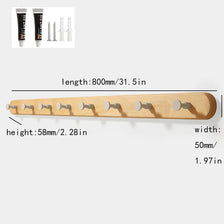 Solid beech wood wall hook rack with four hooks shown next to various nail and hook types.