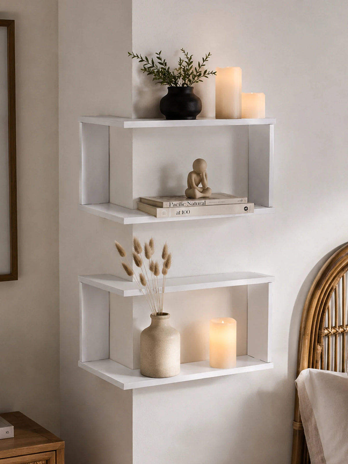 Corner Floating Wooden Wall Shelves for Home Decor