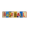 Vintage lowrider metal tin sign with the word BASEBALL in various colors and text.