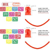 A set of pink and green papel picado bunting banners for Mexican celebrations, showing dimensions and weight details.