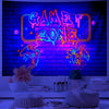 A vibrant neon sign featuring the text GAMET ZONE displayed on a brick wall background.