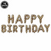 Goldfolienvorhänge mit Leopardenmuster, die 'Happy Birthday' buchstabieren