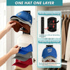 Wall-mounted cap organizer rack showing a wide spacing design for storing baseball hats.