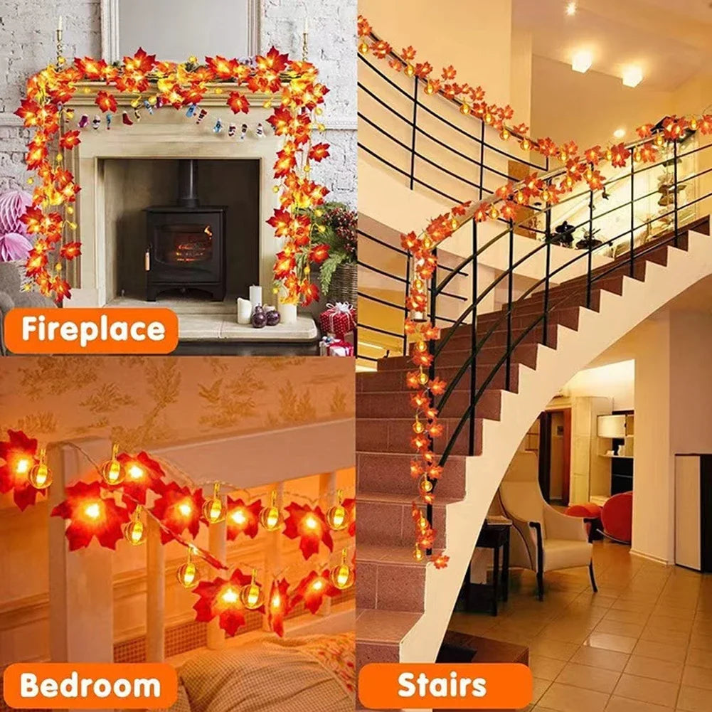 Maple Leaf & Pumpkin LED Light String for Autumn Decor