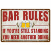 Vintage retro metal bar rules sign with red text and beer mugs