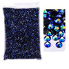 Bag of dark blue glitter and iridescent resin rhinestones for craft projects