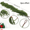 A long, green artificial Norfolk pine garland, 6 feet long, shown with close-ups of the foliage and packaging details.