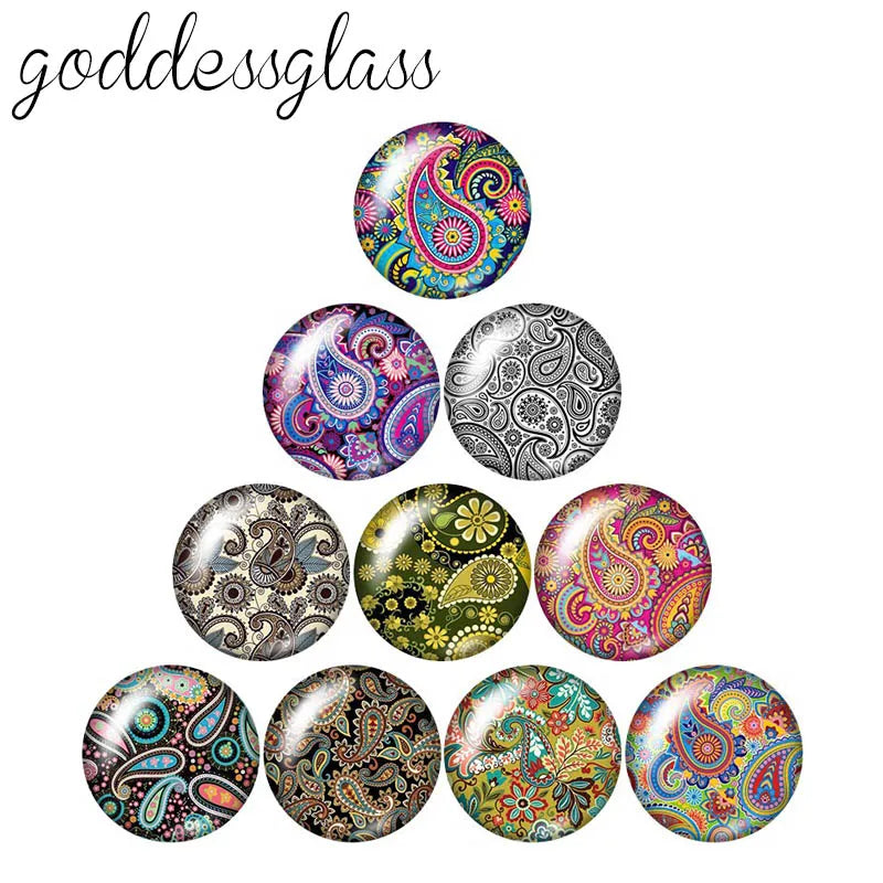 Round Leaf Pattern Flat Back Glass Cabochons for Jewelry Making