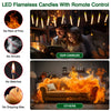 LED flameless candles with a remote control shown alongside various candle types.