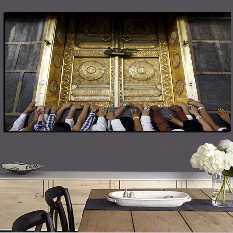 Islamic Mosque canvas wall art featuring prints of the Kaaba and Al Masjid An Nabawi.