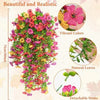 A vibrant artificial flower vine featuring pink, yellow, and red flowers on natural green leaves with detachable stems.