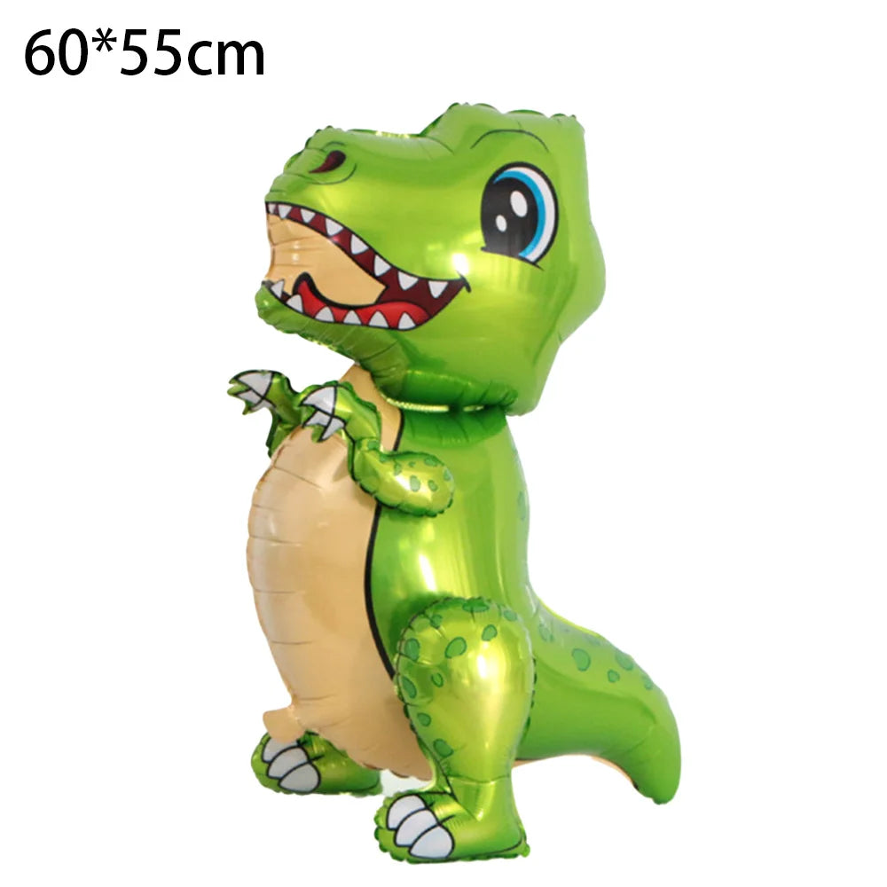 A green dinosaur decoration kit featuring a standing dinosaur figure and banner, suitable for a birthday party.